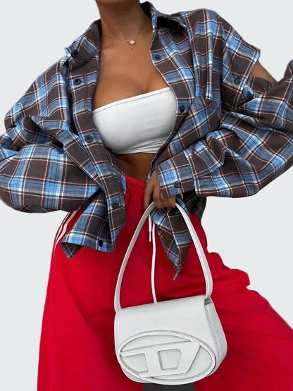 🍒Vroue se lente hemp baadjie geruite kortmou sak retro luukse sjiek nuwerwetse minimalistiese mode geruite bloes ontwerper gemaklike styl klere Moenie Verouderd Wees Nie Kry Hierdie Geruite Kledingstuk