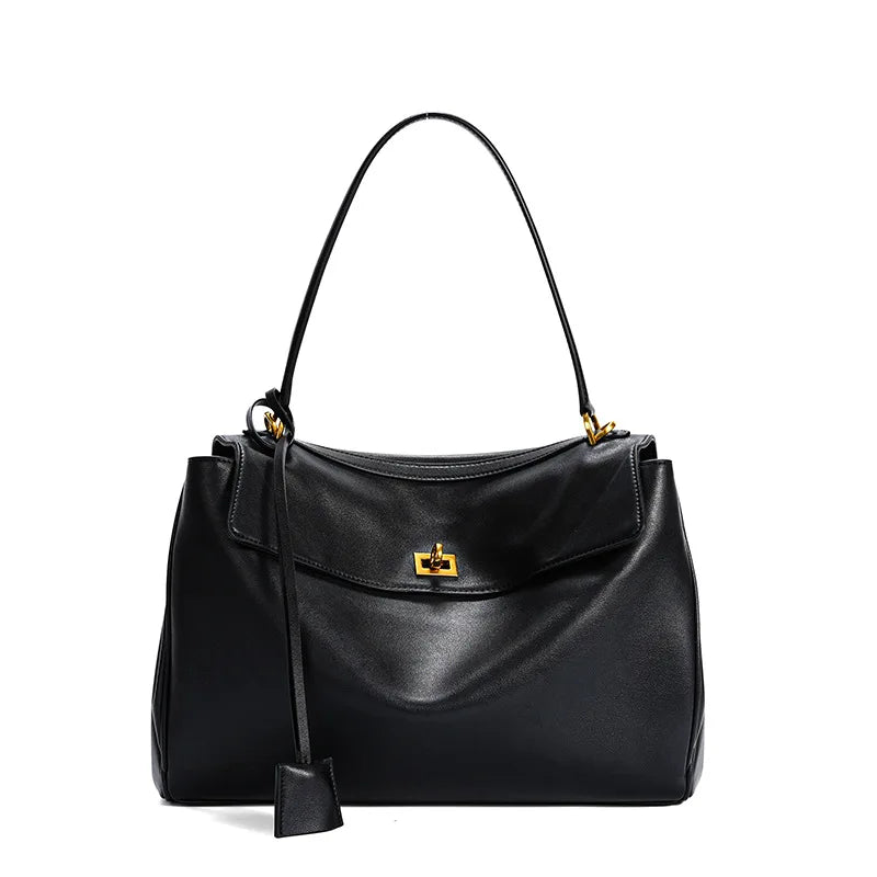 🍒Large capacity leather bag with lock for women's tote with advanced locking fashion high sensibility underarm bag that fits laptop smart casual accessory  Lock On To High Quality