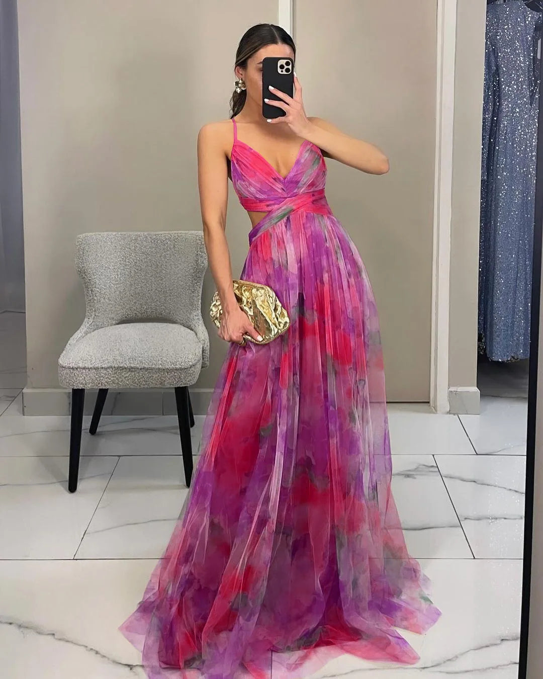 🍒Mesh evening dress spaghetti straps off shoulder vacation fashion outfit for summer party v-neck dress high waist backless occasion wear Mingle In A Mesh