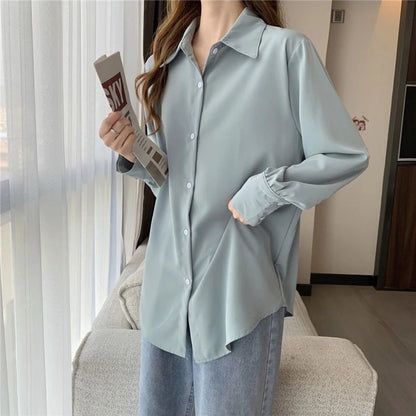🍒Womens classic shirts smat casual clothing cotton rich shirts office fashion female long sleeve loose blouse solid tops plus size clothes S-4XL Dont Get Shirty About Shirts Get This Shirt