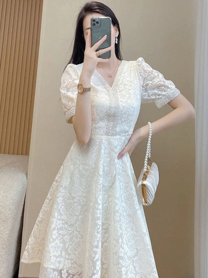 🍒Spesiale geleentheid rokke vir vroue, midi-rok in wit kleur kant, eenstuk elegant sjiek somermode plusgrootte klere