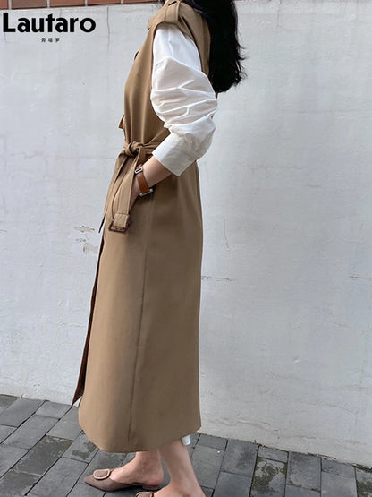 🍒Moulose trenchcoat vir vroue met gordel dubbelbors lang baadjie maxi-oorjas vroulik los herfs lente mode Trendy Trench Trend
