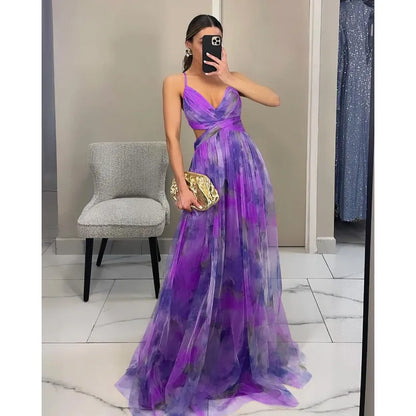 🍒Mesh evening dress spaghetti straps off shoulder vacation fashion outfit for summer party v-neck dress high waist backless occasion wear Mingle In A Mesh