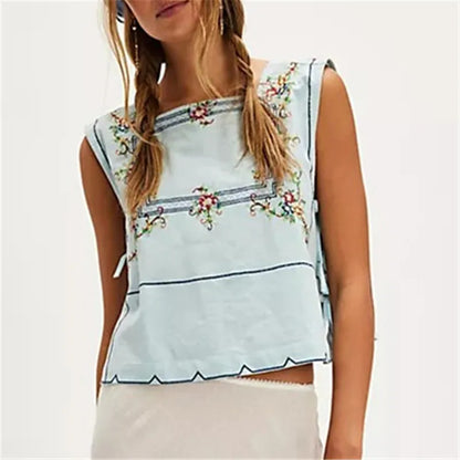 🍒Flower embroidery tank top for women sleeveless square neck vest holiday wear for women feminine summer wear chic streetwear