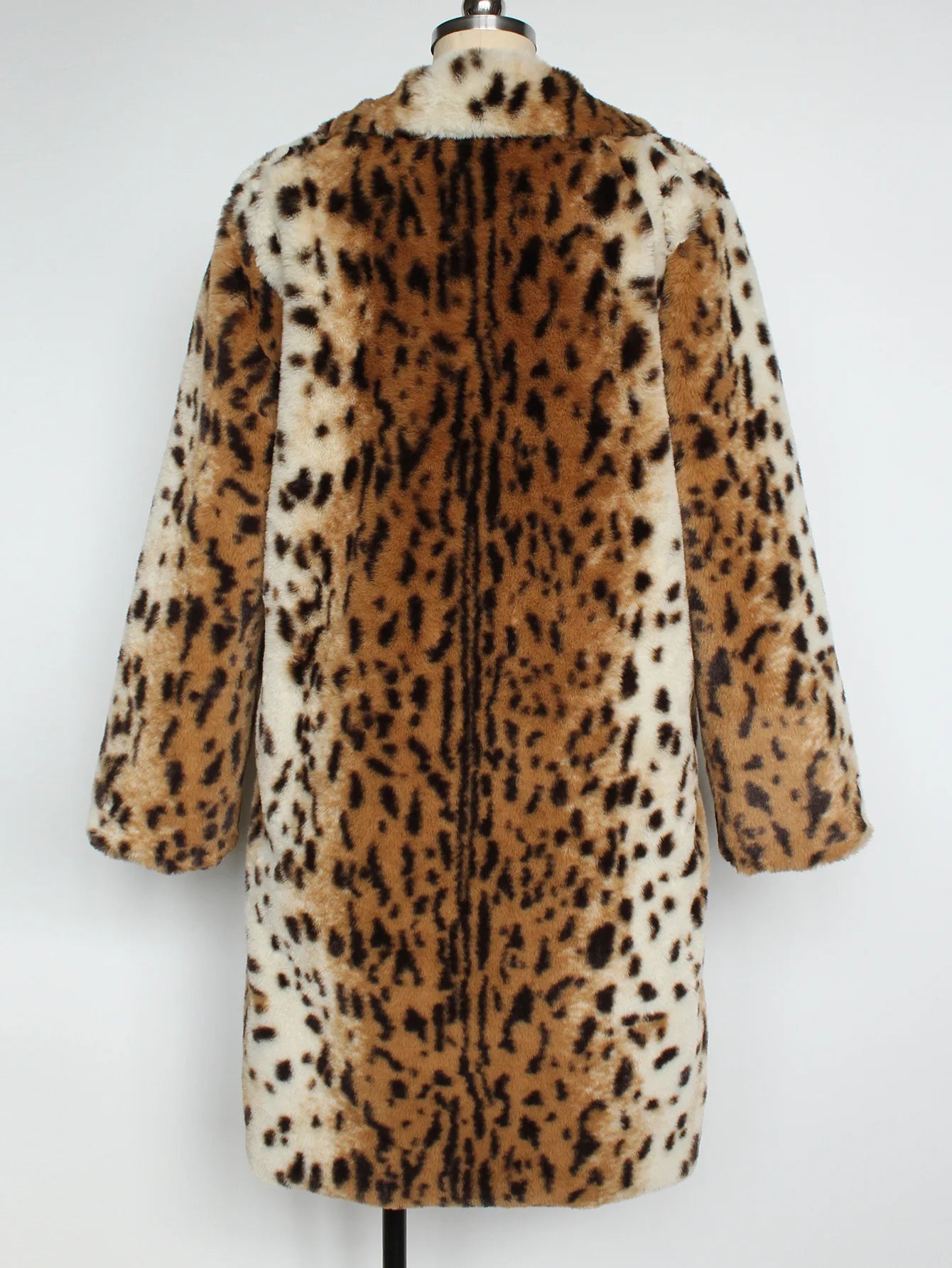 🍒Faux fur coat leopard long Jacket with lapel animal print outerwear fashion long sleeve overcoat women single breasted straight fit smart casual autumn winter wear Animate Your Style