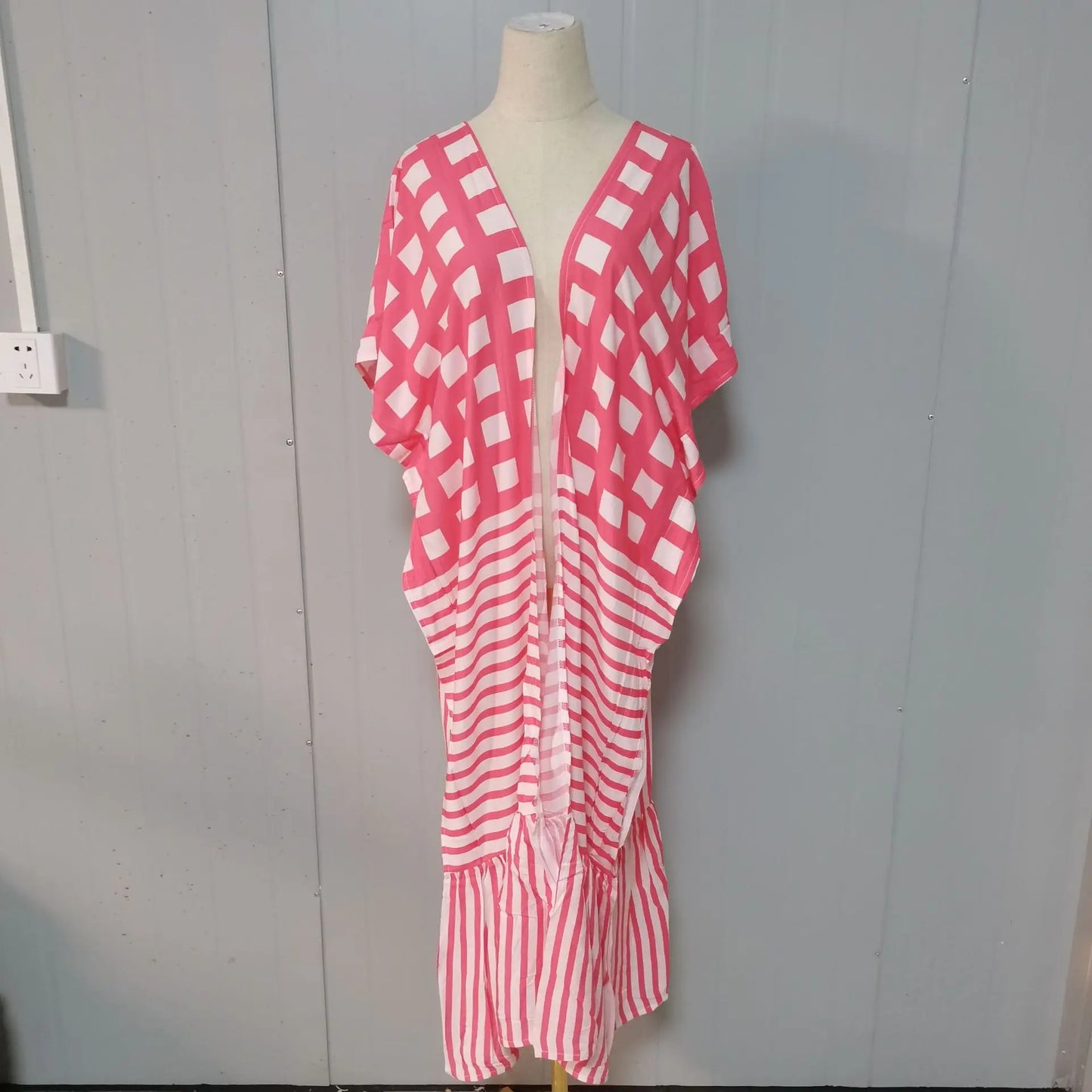 🍒Strandbedekkers vir swemklere vir vroue geruite kimono met strepe-kaap somerrok stranddrag-uitrustings Kyk Hierdie Strand
