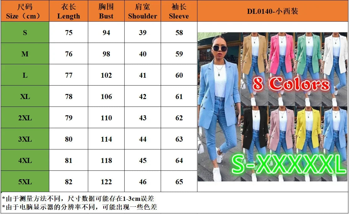 🍒Solid casual office suit jacket womens fashion wear vintage long sleeves coat spring/summer autumn lady Jackets blazers Jacket Lapel outerwears Work It With A Blue Collar Worker