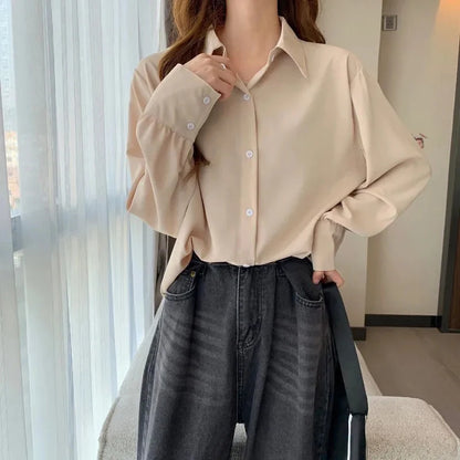 🍒Womens classic shirts smat casual clothing cotton rich shirts office fashion female long sleeve loose blouse solid tops plus size clothes S-4XL Dont Get Shirty About Shirts Get This Shirt