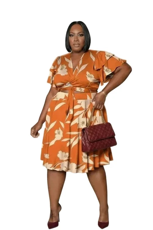 🍒Plus size skirt sets casual v-neck crop tops for women and matching camouflage short skirt two piece matching outfits Go Large In Camouflage