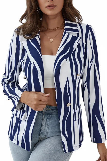 🍒Vintage striped blazer three quarter sleeve suit jacket women’s long sleeve double breasted jacket commuter smart casual outer wear plus size fashion striped clothing Stripe Lucky