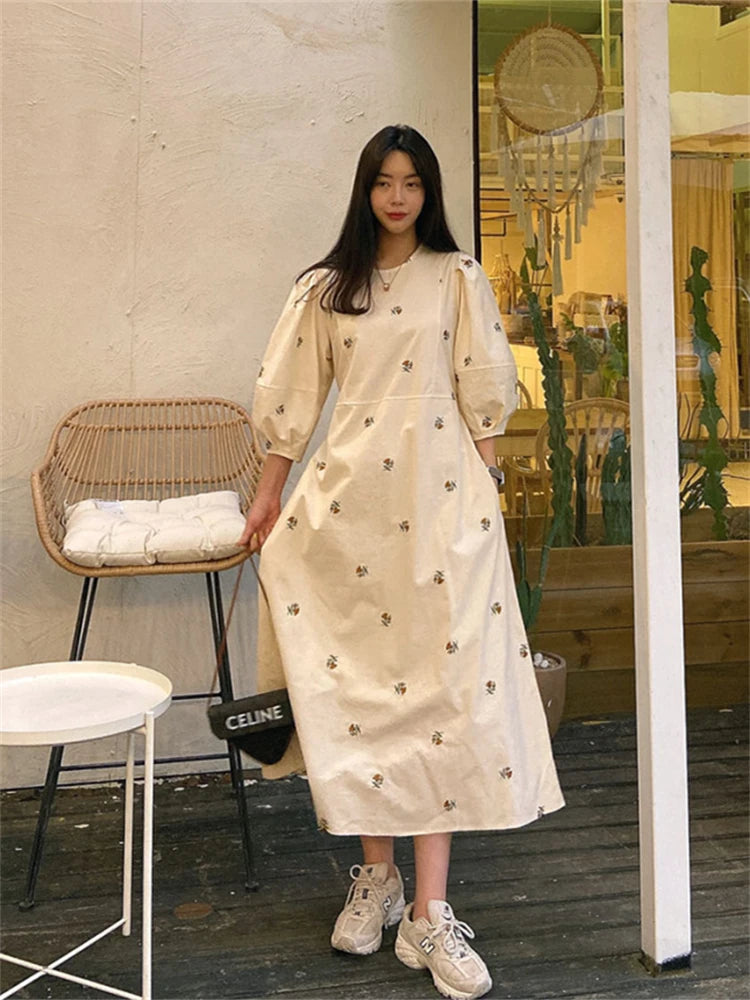 🍒Long vintage sunmmer dress sundress long for Women maxi outfit casual clothing floral fashion wear Fully Floral