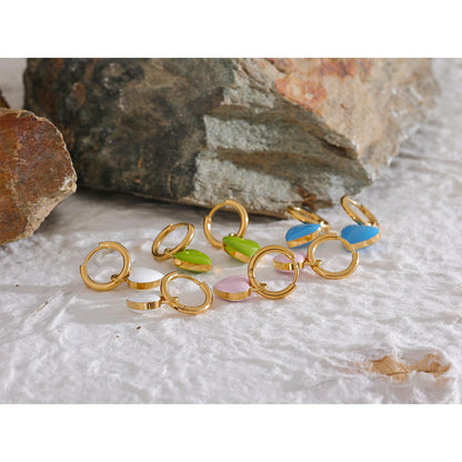 🍒Stainless steel drop hoop earrings heart enamel earrings waterproof charms cute trendy  jewellery summer gold plated stainlless steel earrings jewellery gifts every day earrings