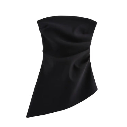 🍒Women's asymetric top pleated shoulderless tops without sleeveless fashion for women zipper smart casual clothing bandeau Get Your Chop Top