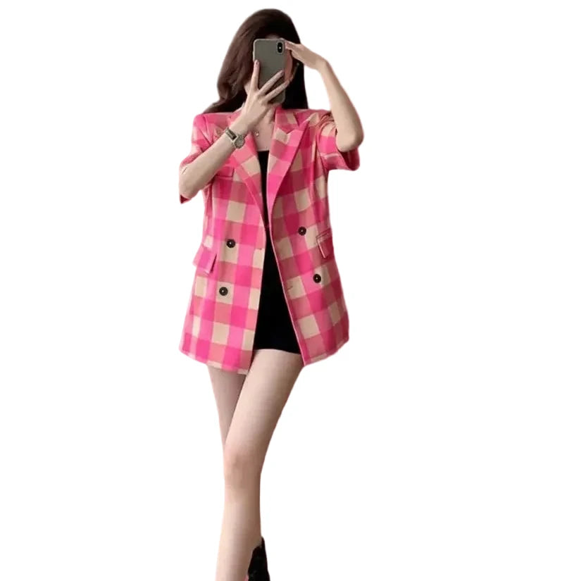 🍒春夏西装外套轻奢高端西服女格子时尚夹克宽松设计感上衣女士休闲服饰 看看这款靓丽外套