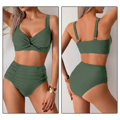 🍒Strap swimwear women high waist bikini set brazilian swimwear cross push up bra beach bathing suit full brief bather Take A Brief Second To Buy These