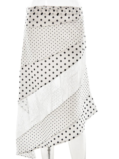 🍒Polka dot and lace skirt white high waist patchwork clothes  wear see through clothing fashion female summer wear casual streetwear women Be Transparent In Your Desire To Be Spotted