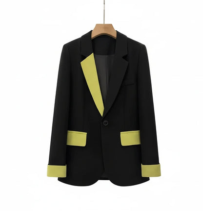 🍒Mode blazer baadjie lente herfs langmou swart baadjie kontras lapwerk kantoorklere vir vroue buiteklere slim gemaklike pakjas vroulike sjiek mode   Maak Jou Verskyning In Jou Kontras
