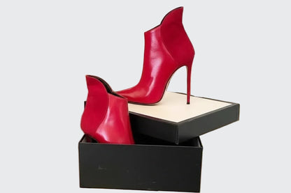 🍒Womens red ankle boots faux leather thin high heel mixed media booties patchwork high cut short  slipon heels elegant wedding shoes party occasion footwear Size46  Sweeten Up With A Cherri Drop