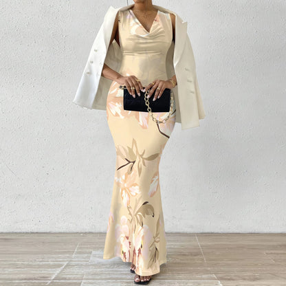 🍒Foral placement dress swing neck outfit womens smart casual clothing colourful floral fashion outfit sleevless geometric party wear evening wear resort wear
