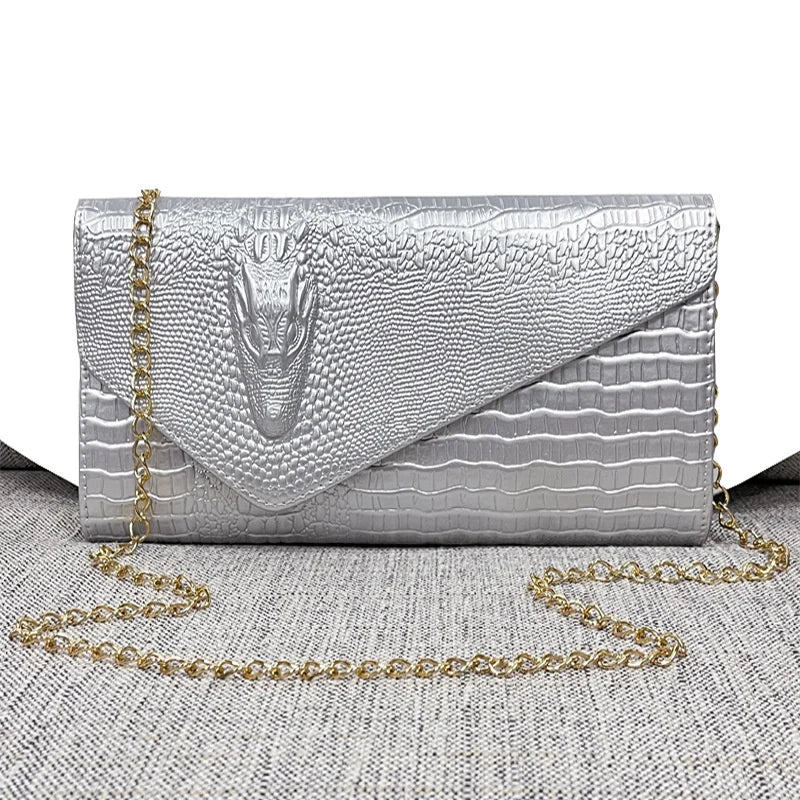 🍒Europe and america trendy clutch bags for women,designer fashion crocodile pattern under arm black envelope hand bag female large capacity bag Metalic gold available occasion clutch Cool Croco Clutch,Clickety Click Quick