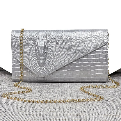 🍒Europe and america trendy clutch bags for women,designer fashion crocodile pattern under arm black envelope hand bag female large capacity bag Metalic gold available occasion clutch Cool Croco Clutch,Clickety Click Quick