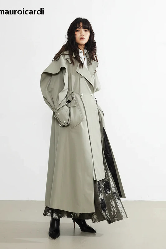 🍒Long oversized trench coat elegant ruffled outerwear for women double breasted luxury designer overcoat runway fashion  Trendy Travel Trench Classic Comfort
