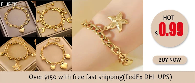 🍒Stainless steel star bracelet gold colour star charm moon starfish bracelet trendy wrist chain for women Jewellrey gifts  party accessories FISH Out This STAR