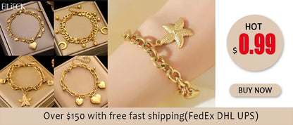 🍒Stainless steel star bracelet gold colour star charm moon starfish bracelet trendy wrist chain for women Jewellrey gifts  party accessories FISH Out This STAR