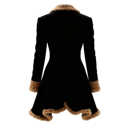 🍒Faux sheep skin jacket fitted waist loose fashion lapel coat female faux fur long coat versitile long sleeve outerwear Slim Sheep Skin