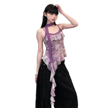 🍒Dames gerimpelde topbandjies, moulose baadjie, gemaklike uitrusting, cami met ruffles, asimmetriese mode, party, geleentheidsklere TAiLor Your Fashion Move To MAUVE