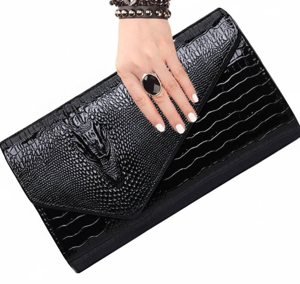 🍒Europe and america trendy clutch bags for women,designer fashion crocodile pattern under arm black envelope hand bag female large capacity bag Metalic gold available occasion clutch Cool Croco Clutch,Clickety Click Quick