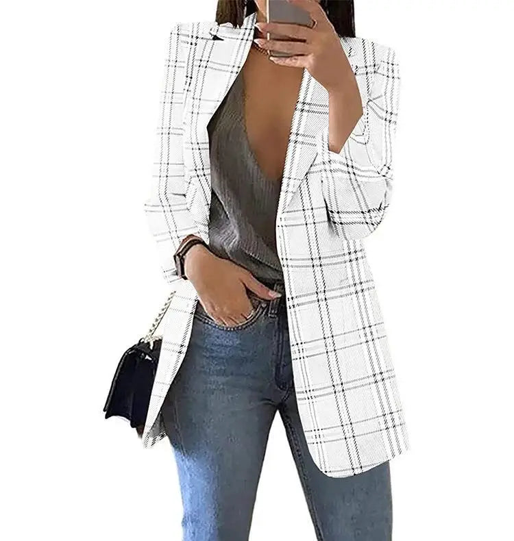 🍒Womans plaid blazer spring autumn long sleeve light coat with lapel plus size jacket office wear Slim female casual clothes Profesh’ Playful Plaids