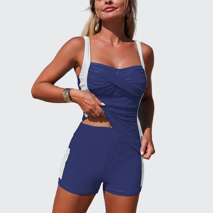 🍒Women's two piece swimsuits with pocket colour  block sporty tankini bathing suit waist ruched swimming suit summer beachwear Top Up Your Tan In A Tankini