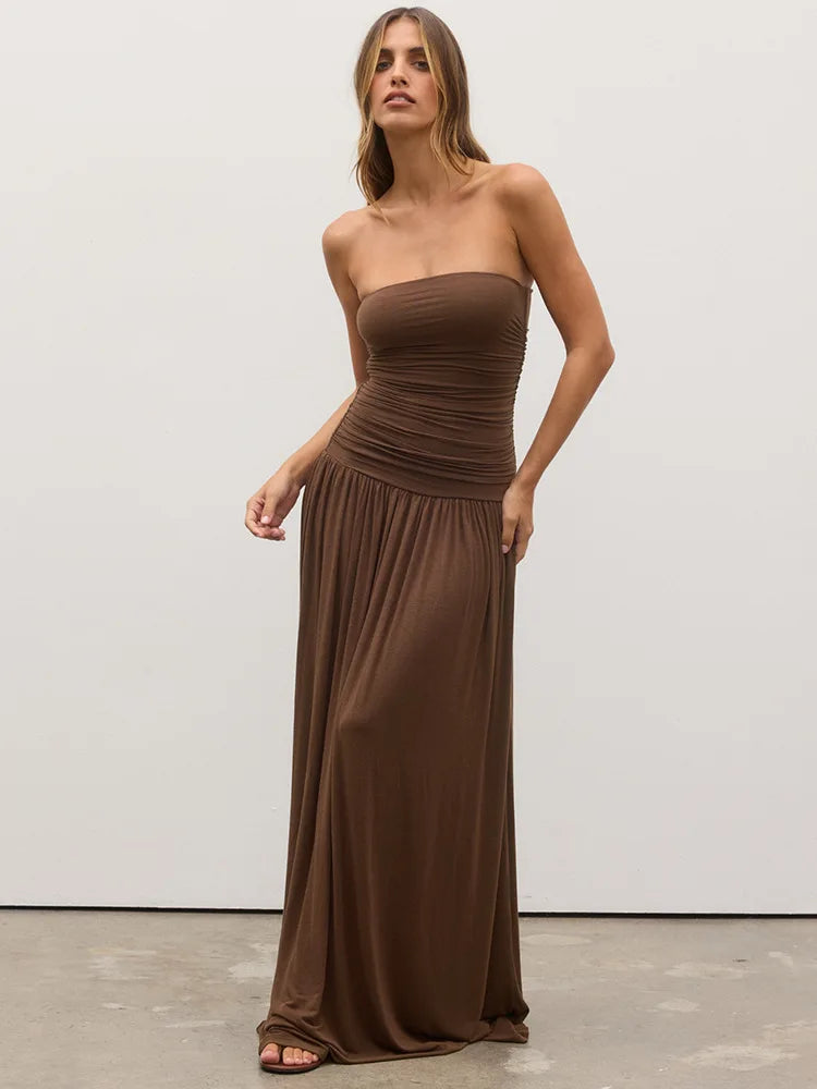 🍒Ruglose bandeau plooirok maxi rok vrouemode ruglose moulose hoë middellyf gerimpelde lang rok elegante Wyn En Dine In Wyn