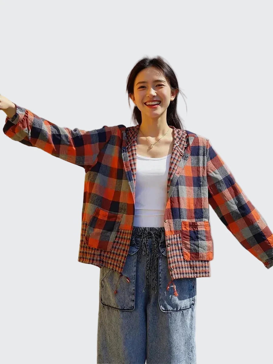 🍒格子口袋连帽外套上衣衬衫格子衫春夏时尚休闲女装格子服装户外风格俏皮别致格子