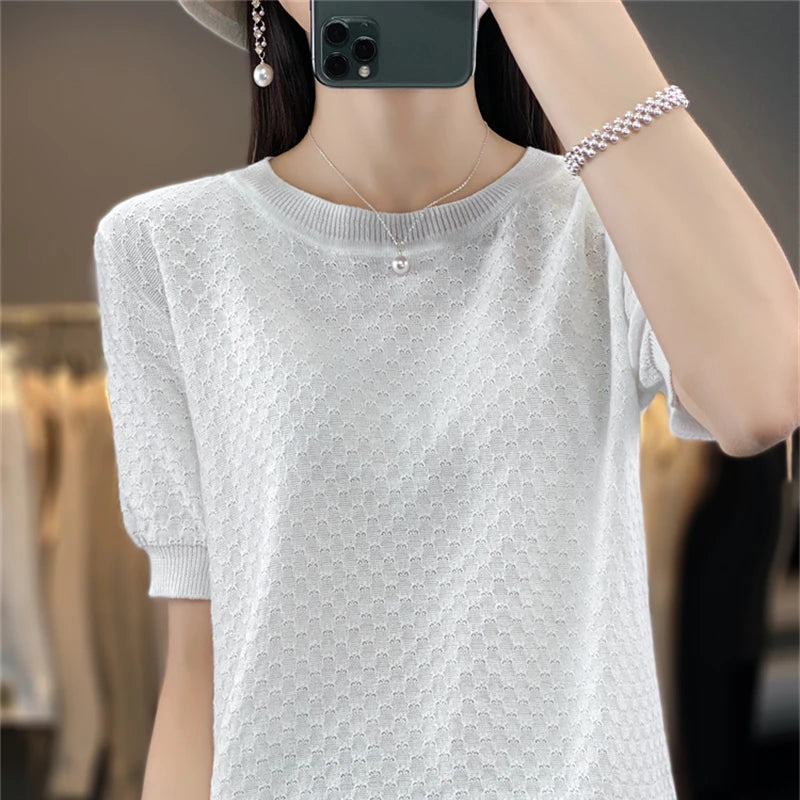 🍒Vroue se tekstuur-T-hemp somer katoen tops kortmou effekleur tee ronde hals los bloes gemaklike kledingstuk