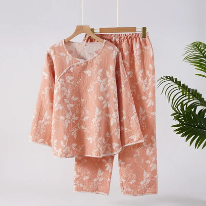 🍒Pyjamastel 100% Katoen vroue se twee-stuk nagklere jacquard langmou top en rekbare langbroek los sitklere stel Kies Hierdie Blad