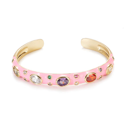 🍒Luukse sirkonsteenarmband, kristalkleur, goudkleurig, vir vroue, somer klassieke pienk oliedruppel juweliersware, skraal manchetarmbande, strass geskenke vir vroue