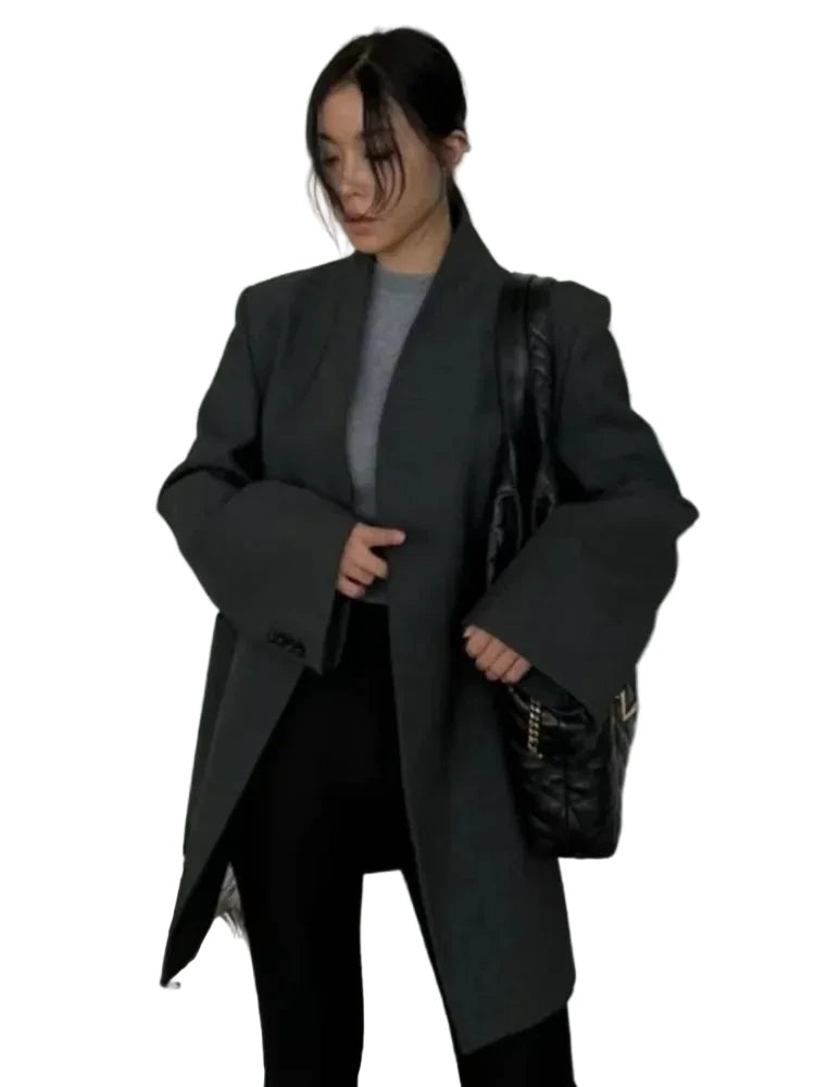 🍒Hidden button blazer long women fitted waist jacket fashion Y2K fashion office chic clothing lightweight linen coat chic trendy fashion two-layer smart casual outfit TRAILS Of Comments BLAZER