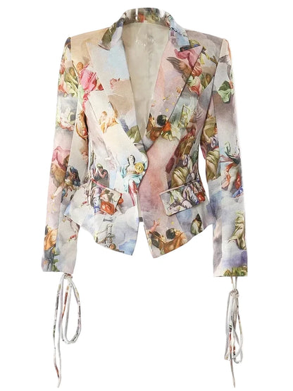 🍒Womens vintage printed blazer long sleeve button Jacket plus cross lace-up mini slim skirts sets evening wear clothing cherub classic print suit occasion party wear CROSS out boring SUITs on your list and get CLASSIC