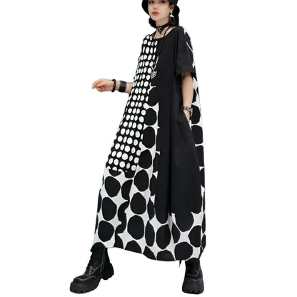🍒Polka dot fashion summer clothing plus size for woman pullover dress a-line loose fit chic casual wear Spot the Spots