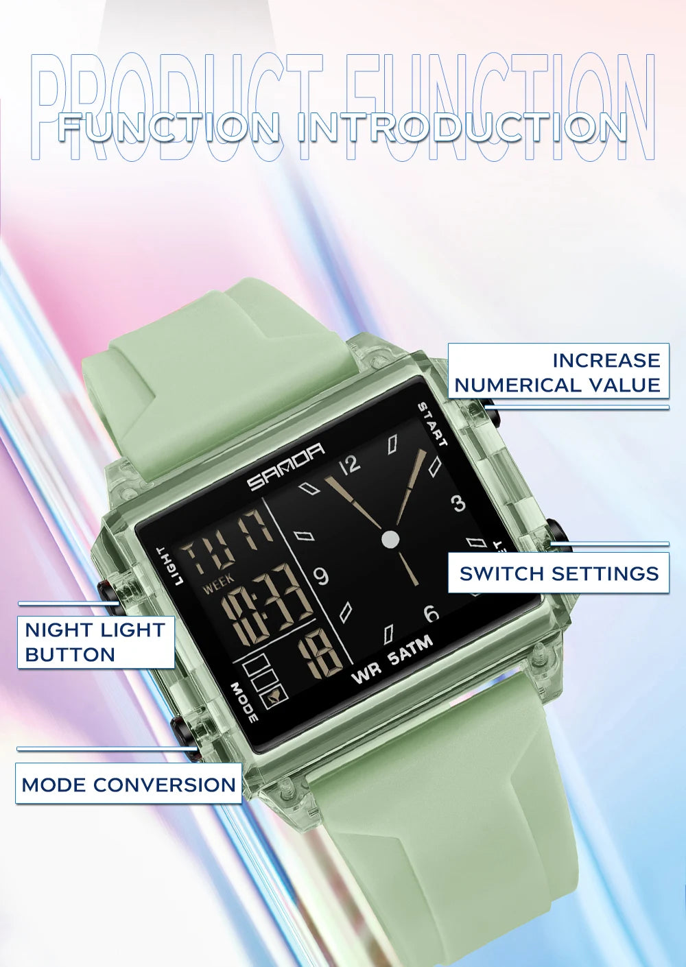 🍒Fashion electronic watches unisex luminous calendar time piece waterproof clock outdoor sports Casual Ladies Digital Wristwatch  Face The Day With A Big Face