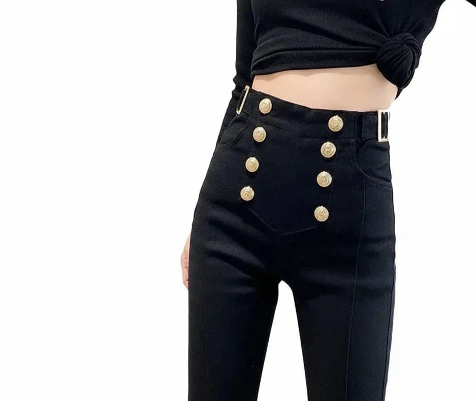 🍒 Women's pants high waist trousers button waist trousers for office elegant solid colour leggings skinny pencil pants  business casual women occasion wear fashionable Waist Wowers