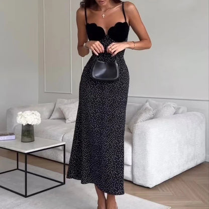 🍒Dot print dress printed long elegant sphaghetti straps women  sleeveless outfit party occasion clothing maxi fashion Get Dotty In Party Dots