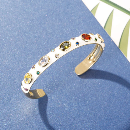 🍒Luukse sirkonsteenarmband, kristalkleur, goudkleurig, vir vroue, somer klassieke pienk oliedruppel juweliersware, skraal manchetarmbande, strass geskenke vir vroue