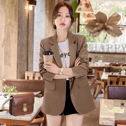 🍒Vroue se skraal baadjie lente herfs langmou sjiek kantoorkleding gekerfde lapel effekleurige pakbaadjie vroulike deftige gemaklike klere Knoop op in styl