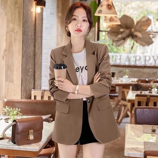 🍒Vroue se skraal baadjie lente herfs langmou sjiek kantoorkleding gekerfde lapel effekleurige pakbaadjie vroulike deftige gemaklike klere Knoop op in styl