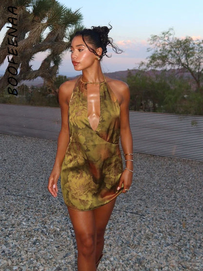 🍒Woman's halter backless dress summer outfit mini sleeveless beach vacation outfits C66-CI19 occasion party wear club wear