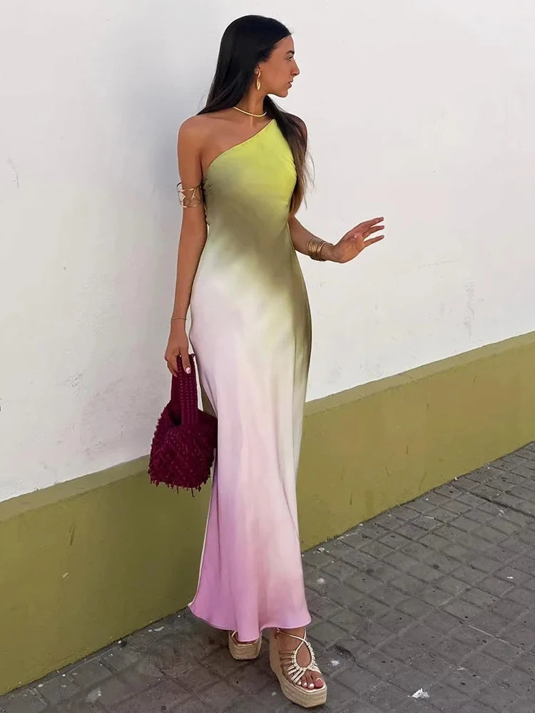 🍒Somerpartytjie maxi-rok ruglose satyn een skouer geleentheid partytjiedrag sonrok moulose drukwerk tie-dye-uitrusting Hou 'n Reguit Houding in Hierdie Koel Diagonale