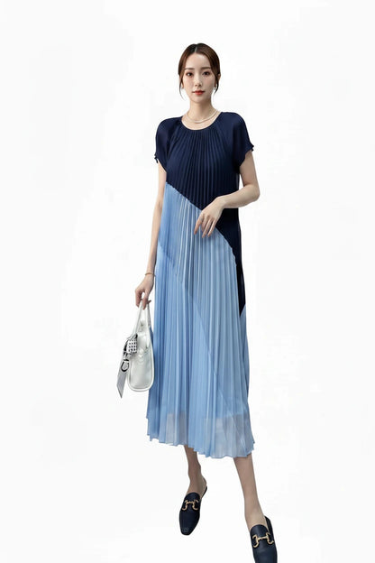 🍒Mid length dresses for women casual outfit short sleeve smart three-residence series round neck clothes fashion pleated loose waist summer wear Angle To A Diagonal